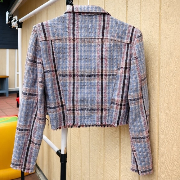 Plaid Cropped Jacket with Pink Lining - Size S - Picture 2 of 3